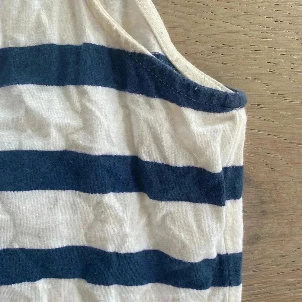 Garnet Hill Striped Maxi Dress Cream Navy Small - Picture 2 of 5